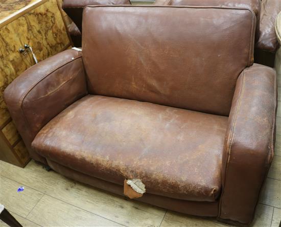 A leather club settee, W.155cm